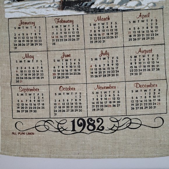 Vintage 1982 Linen Calendar Country Farm in Winter Scene - Picture 7 of 16